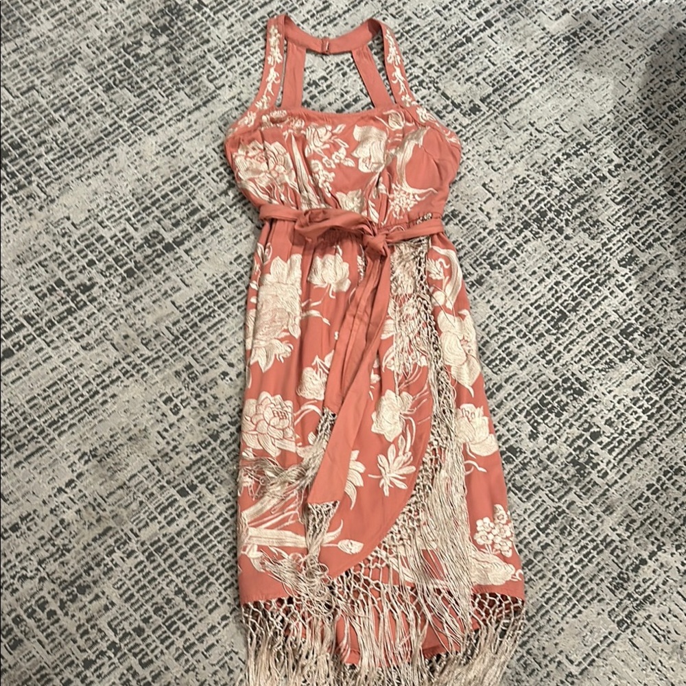 Stunning Anthropologie dress with embroidery with fringe! NWT!